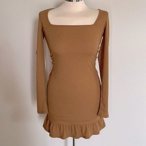 Forever 21 Tan/Brown Ribbed Mini Dress (Size S)